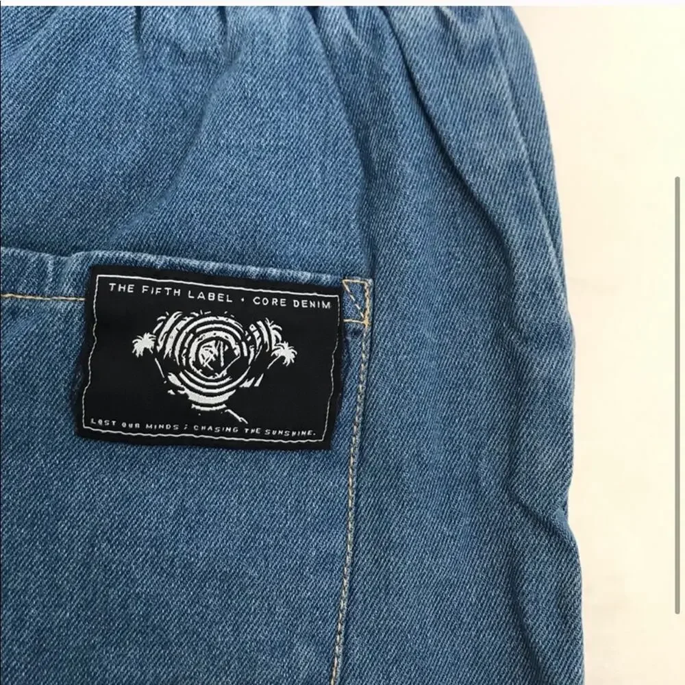 THE FIFTH LABEL Drawstring Denim Jean Long Shorts